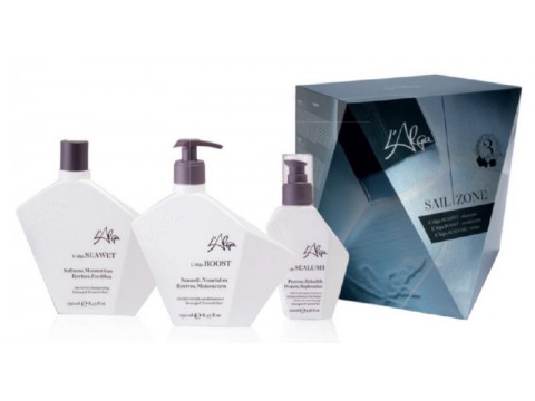 L`Alga plaukų priežiūros priemonių rinkinys Sailzone Kit, rinkinį sudaro: šampūnas plaukams 250ml, kondicionierius plaukams 250ml, serumas plaukams 100ml